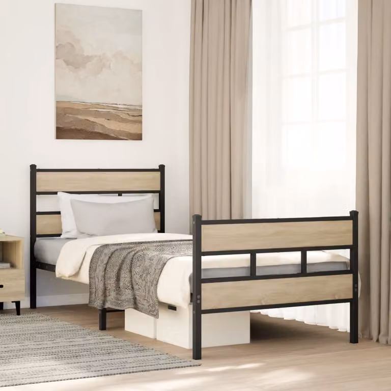vidaXL Giroletto in Metallo Rovere Sonoma senza Materasso L: 200 cm, P: 90 cm, H: 95 cm