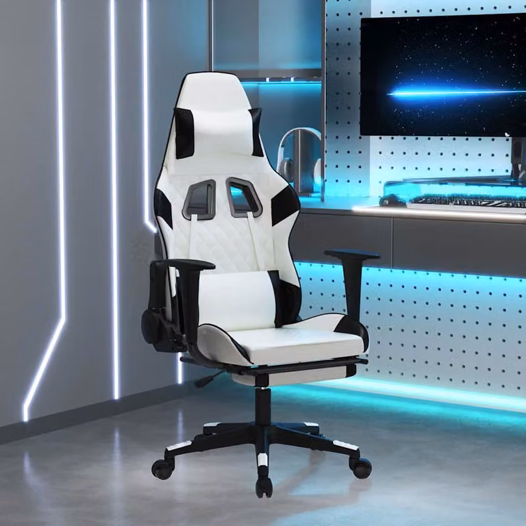 Sedia da Gaming vidaXL con Massaggio e Poggiapiedi in Similpelle Bianco e Nero