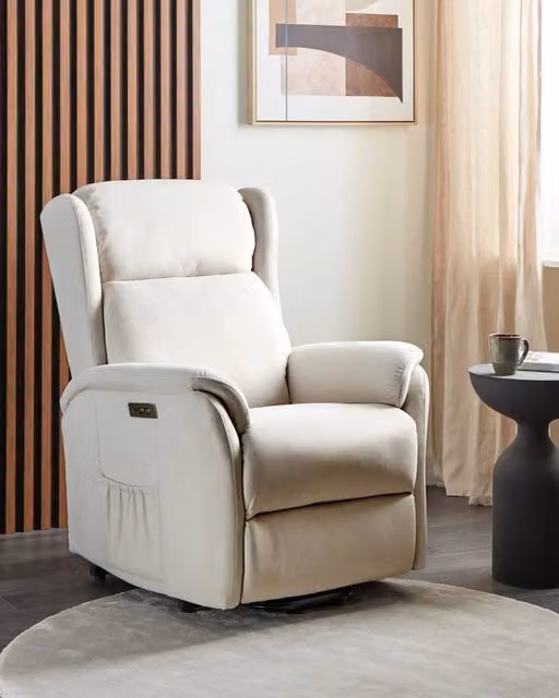 Poltrona elettrica reclinabile con funzione di sollevamento BELIANI in velluto beige per soggiorno moderno