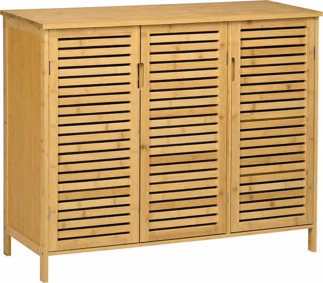 Scarpiera Mobile HOMCOM in Bambù con 8 Ripiani e Ante a Battente, L/P/H: 100 x 35 x 80 cm, Colore Legno/Beige