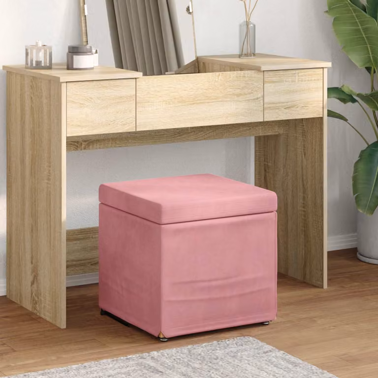 Pouf moderno vidaXL in velluto rosa con struttura in legno, L 41 x P 41 x H 40 cm