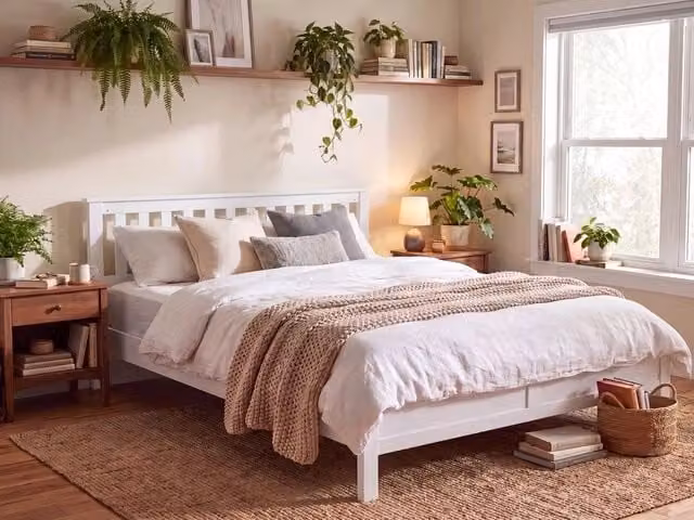 Letto Beliani in legno di pino bianco laccato in stile scandinavo L: 180 cm, P: 200 cm, H: 88 cm