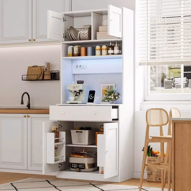 Mobile colonna da cucina Mivray in MDF bianco con illuminazione LED integrata, prese e USB, L/P/H: 72 x 40 x 180 cm