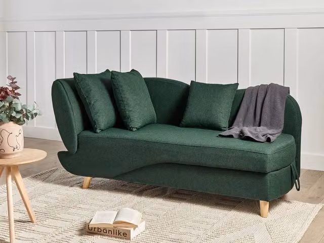 Divano angolare Beliani con chaise longue a sinistra, tessuto verde e contenitore, ideale per il tuo soggiorno moderno