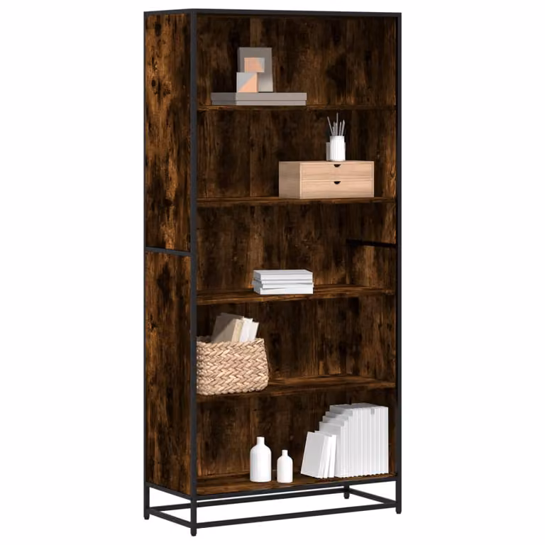 Libreria Industrial vidaXL in Legno e Metallo Marrone con Pannello Posteriore L: 80,5 cm, P: 35 cm, H: 170,5 cm