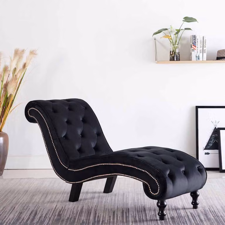 Sedia a Sdraio vidaXL in Velluto Nero per Adulti, L/P/H: 77 x 52 x 145 cm