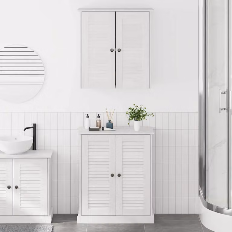 Set di mobili per il bagno vidaXL in legno di pino bianco composto da mobile sottolavabo e pensile a muro in stile rustico