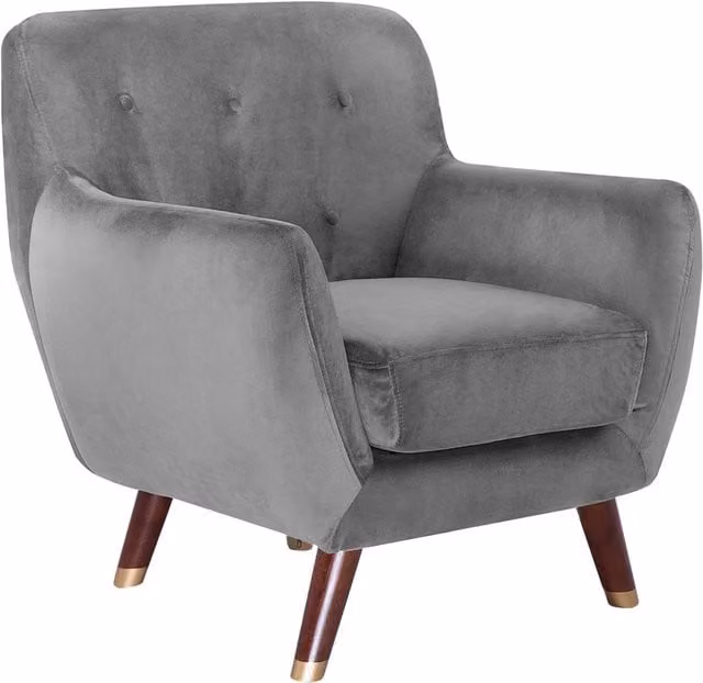 Poltrona retro in velluto BELIANI con schienale capitonné e gambe in legno di gomma, disponibile in grigio o verde
