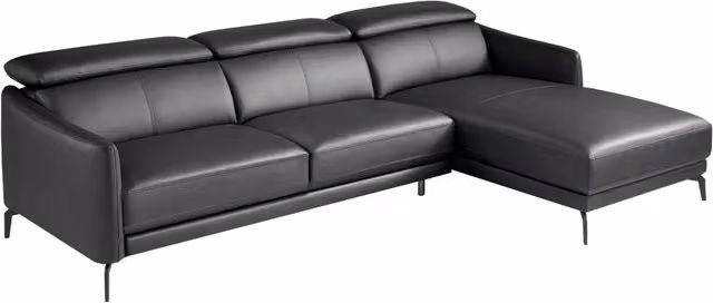 Divano chaise longue moderno Angel Cerdá S.L. in pelle nera con struttura in legno e metallo e poggiatesta regolabile, lato destro
