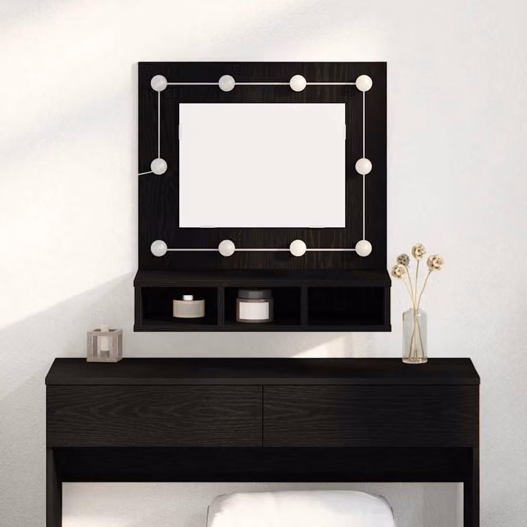 Mobiletto per specchio vidaXL moderno con illuminazione LED e ante in vetro, nero lucido, L: 60 cm, P: 31,5 cm, H: 62 cm