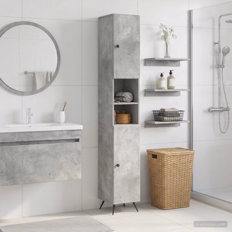 vidaXL Armadio da Bagno BREDA Moderno con Ripiano Aperto e Ante a Battente, Grigio e Nero, L/P/H: 31 x 23,4 x 190 cm