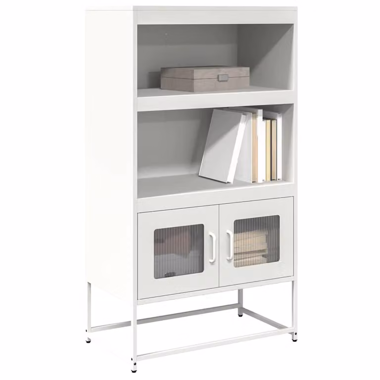 Credenza moderna vidaXL bianca in metallo con ante a battente e ripiani interni, L: 68 cm, P: 39 cm, H: 123 cm
