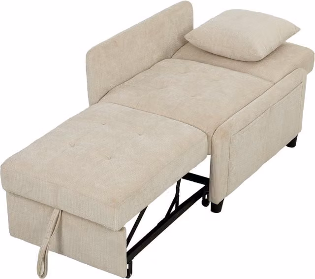 Poltrona letto 4 in 1 HOMCOM in ciniglia con schienale regolabile, beige