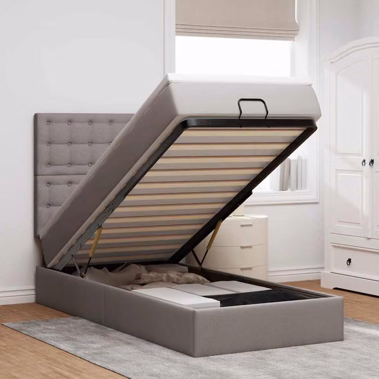 vidaXL Struttura Letto con Materasso e Base a Sollevamento, Colore Tortora, L/P/H: 90 x 190 x 128 cm