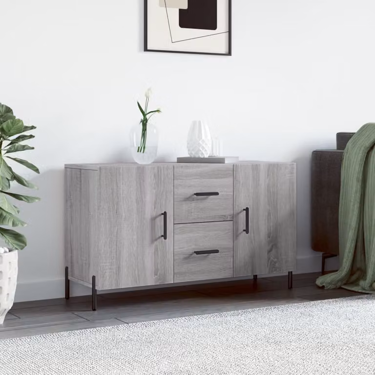 Credenza moderna vidaXL in legno multistrato e metallo, Grigio, L 100 x P 36 x H 60 cm