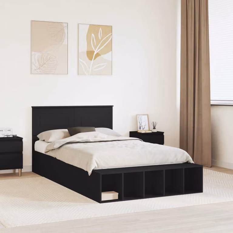 Struttura letto moderna vidaXL con cassetti in legno ingegnerizzato nero L: 138 cm, P: 190 cm, H: 90 cm
