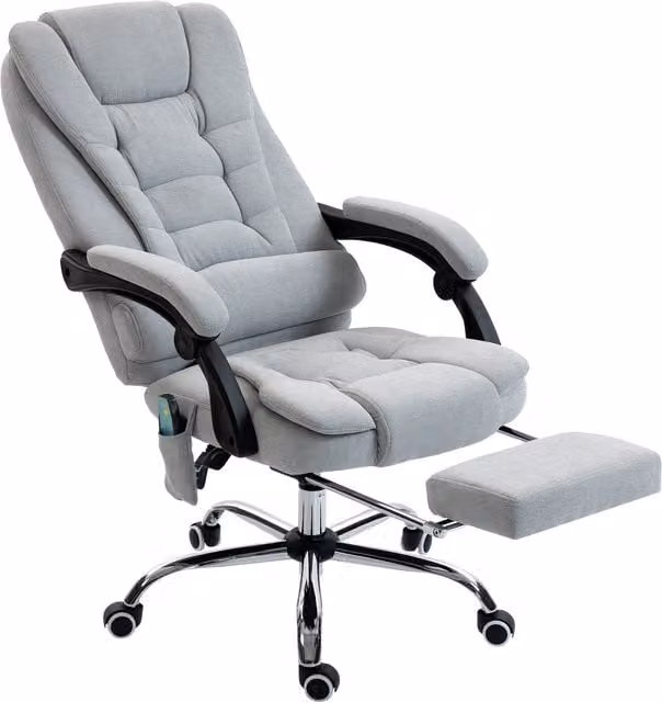Poltrona da Ufficio Massaggiante e Riscaldante Aosom, Sedia Executive con Altezza Regolabile e Schienale Reclinabile, Grigio, L: 70 cm, P: 65 cm, H: 111-119 cm