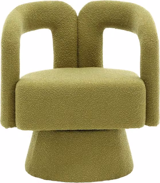 Poltrona Girevole Gomyway in Stoffa Bouclé Design a Botte Verde Oliva per Salotto e Ufficio