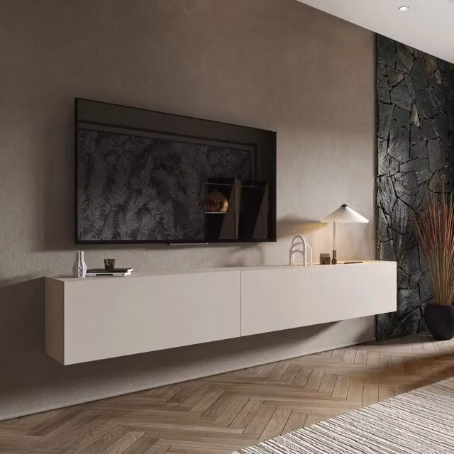 Parete Attrezzata Modulabile Gava DMORA per il tuo Soggiorno, Design Moderno, Beige Opaco