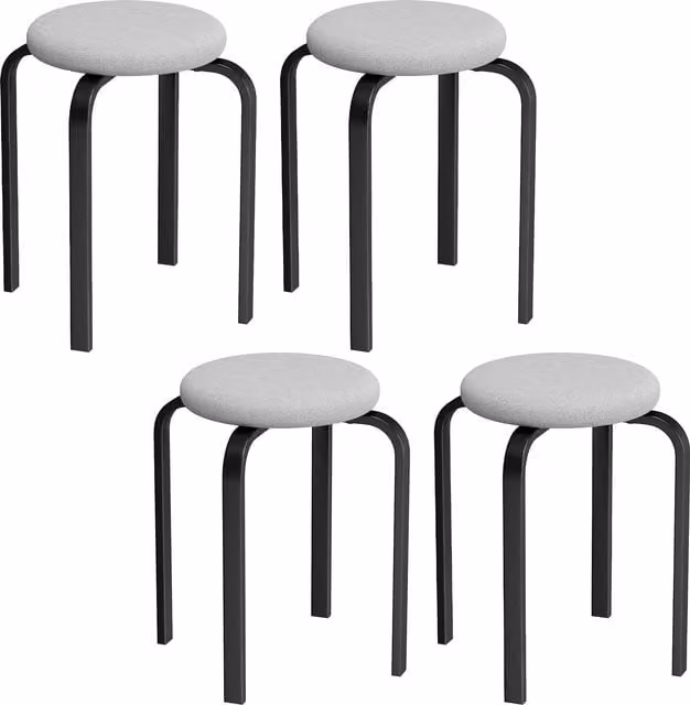 Set di 4 sgabelli impilabili moderni HOMCOM con seduta cilindrica in tessuto grigio e struttura in metallo e legno