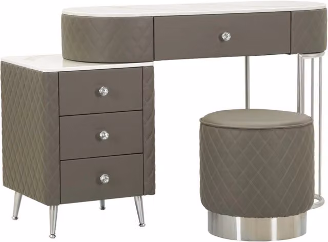 Toeletta Sharon Grigia con Puff e Gambe Argento L/P/H: 120 x 40 x 75 cm (Puff Ø36 x 39 cm)