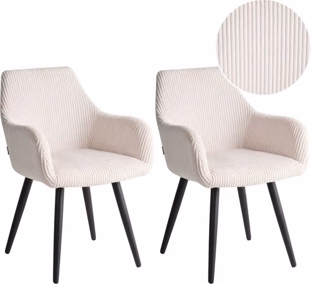 Set di 2 sedie da pranzo BELIANI in velluto a coste beige chiaro con braccioli e base in metallo design moderno