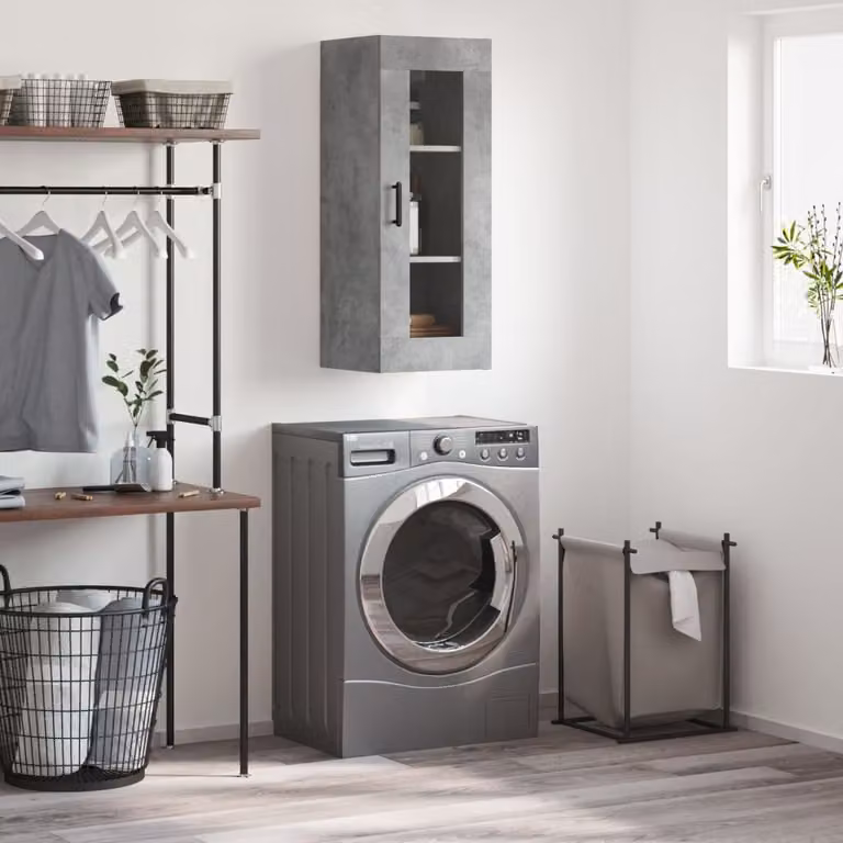 Mobile a parete vidaXL moderno in grigio con ante in vetro, L/P/H: 34,5 x 34 x 90 cm