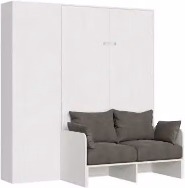 Letto a scomparsa una piazza e mezzo Kentaro Itamoby con divano e colonna, bianco frassino e grigio, 120x190 cm