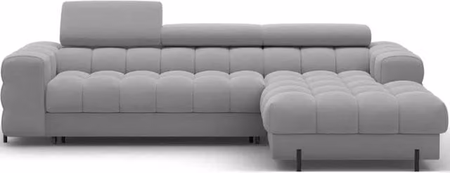 Divano angolare destro trasformabile Meublorama Grigio con funzione letto e poggiatesta regolabile L/P/H: 285 x 99 x 181 cm