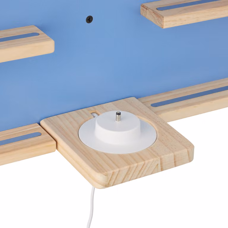 Mensola da parete Tectake per cameretta dei bambini in legno e metallo, blu, L: 60,0 cm, P: 15,5 cm, H: 12,0 cm