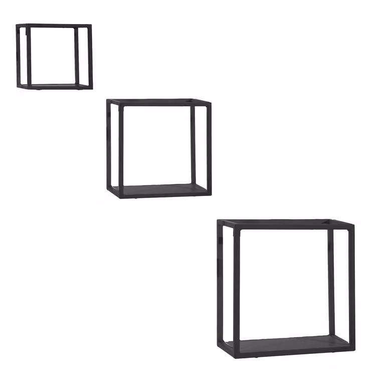 VESTIAMO CASA Set di 3 Mensole Cubo da Parete in Metallo Nero Opaco con Design Geometrico Moderno