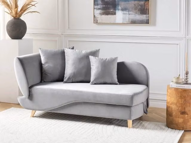 Chaise Longue BELIANI in velluto grigio chiaro con contenitore e funzione letto, stile moderno per soggiorno, L/P/H: 235 x 155 x 69 cm