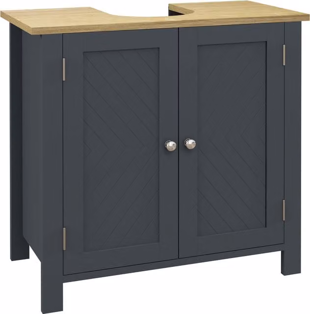 Mobiletto Bagno Sottolavabo kleankin con 2 Ante e Ripiano Interno Regolabile, Grigio, L: 60 cm, P: 30 cm, H: 60 cm