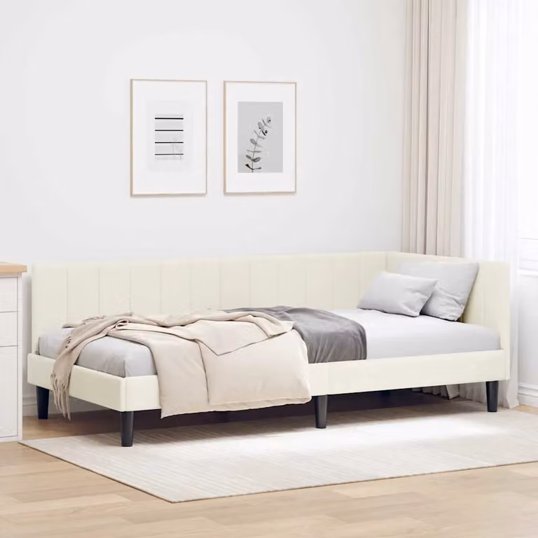 Cornice del letto ad angolo vidaXL in velluto beige, L/P/H: 194 x 90 x 72 cm