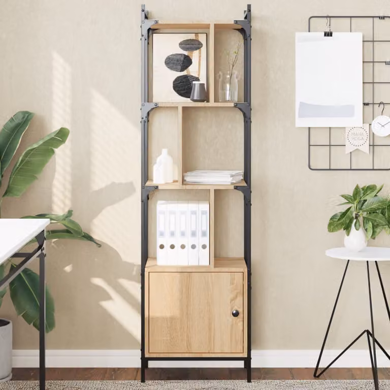 Libreria moderna vidaXL in legno e metallo con ripiani regolabili, colore marrone rovere, L 44,5 cm x P 15 cm x H 154,5 cm