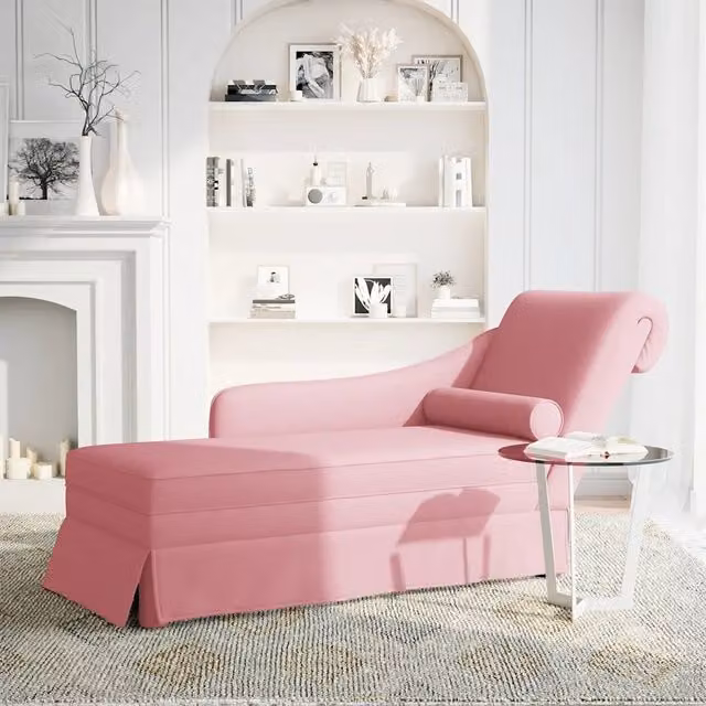 Sdraio con Capezzale e Bracciolo Destro in Velluto Rosa CFW5592887 L: 145 cm, P: 70 cm, H: 56 cm
