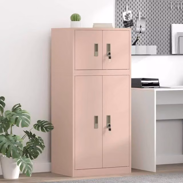 Armadio in metallo vidaXL con ante a battente e serratura, Rosa opaco, L/P/H: 60 x 40 x 130 cm