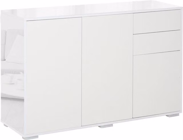 Mobiletto Multiuso Moderno HOMCOM in Legno Bianco Lucido per Soggiorno, Cucina o Ufficio, L: 117 cm, P: 36 cm, H: 74 cm