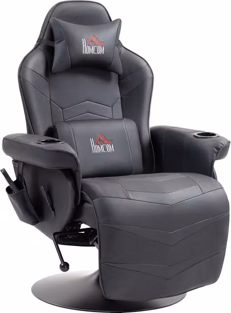 Poltrona da Gaming HOMCOM in Ecopelle Nera con Funzione Massaggiante, Schienale Inclinabile e Poggiapiedi, Supporto fino a 120 kg