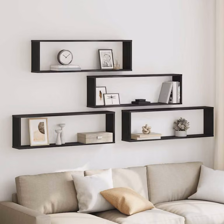Set di 4 mensole a cubo da parete vidaXL in legno MDF, colore nero, L 100 cm x P 30 cm x H 15 cm