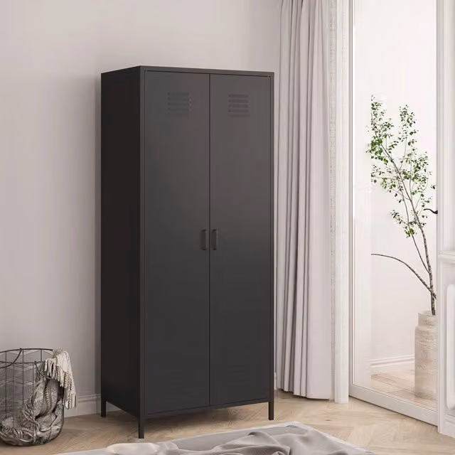 Armadio per guardaroba Seinäjoki en.casa in acciaio nero opaco H: 180 cm, L: 76 cm, P: 50 cm