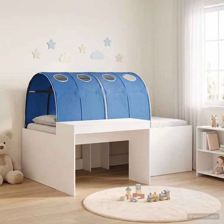 vidaXL Letto per bambini con tunnel e scomparti laterali, Rovere e Blu, L: 193 cm x L: 120 cm x H: 75 cm
