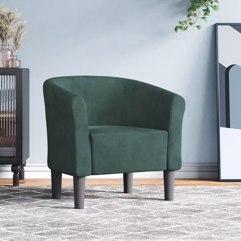 Poltrona Cabriolet moderna vidaXL in velluto verde scuro con struttura in legno e plastica, L/P/H: 68 x 70 x 56 cm
