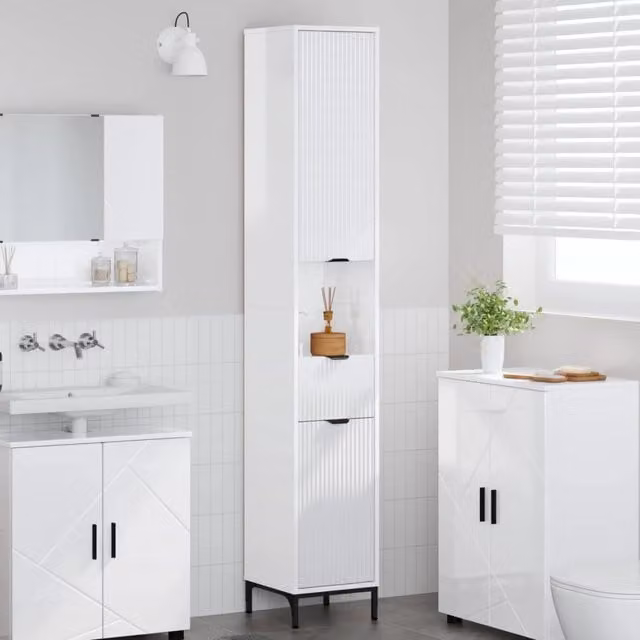 Mobile da bagno moderno vidaXL bianco lucido con ante a battente L/P/H: 31,5 x 33 x 190 cm