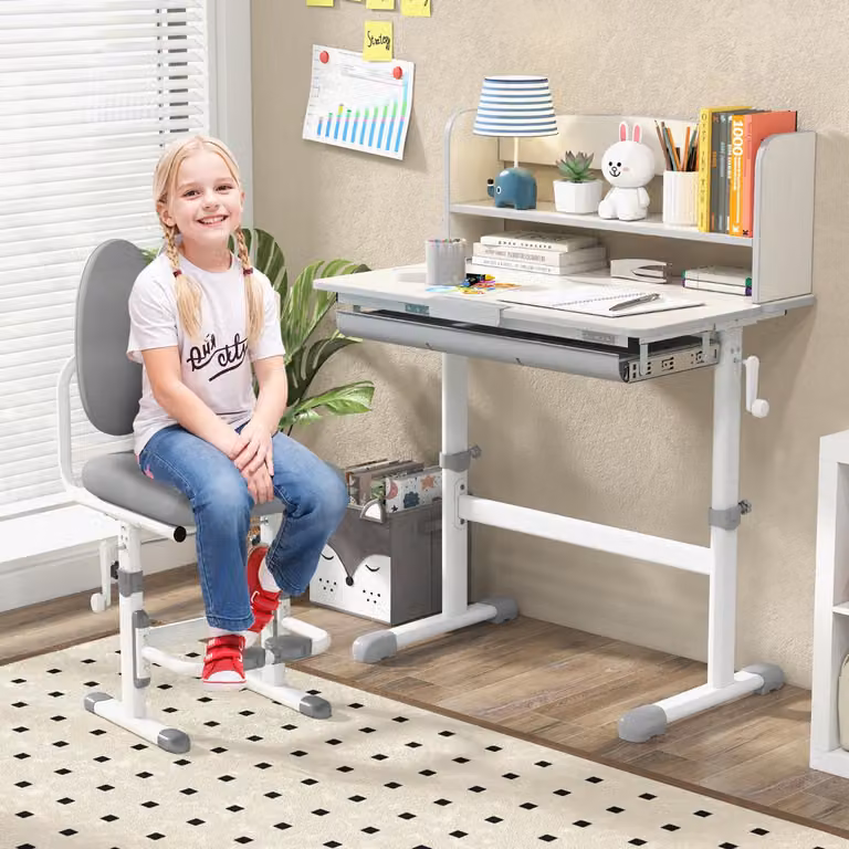 Scrivania da studio Costway per bambini con piano inclinabile e altezza regolabile, Grigio