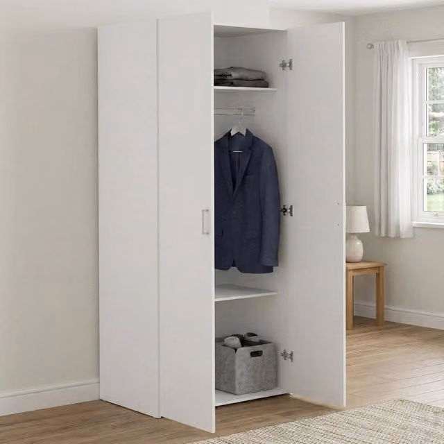 DMORA Guardaroba Multiuso Alibabba con 2 Ante e Ripiani Interni, Bianco Opaco, H 175,4 cm x L 49,52 cm