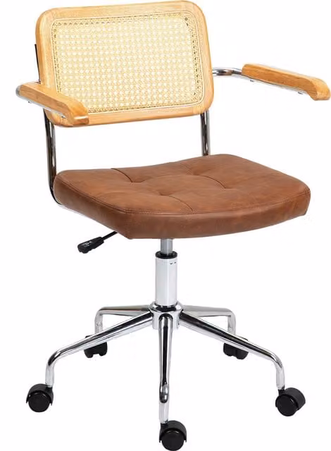 Sedia da ufficio girevole HOMCOM in ecopelle marrone con funzione inclinabile e regolabile in altezza L: 60 cm, P: 55,5 cm, H: 82-90 cm