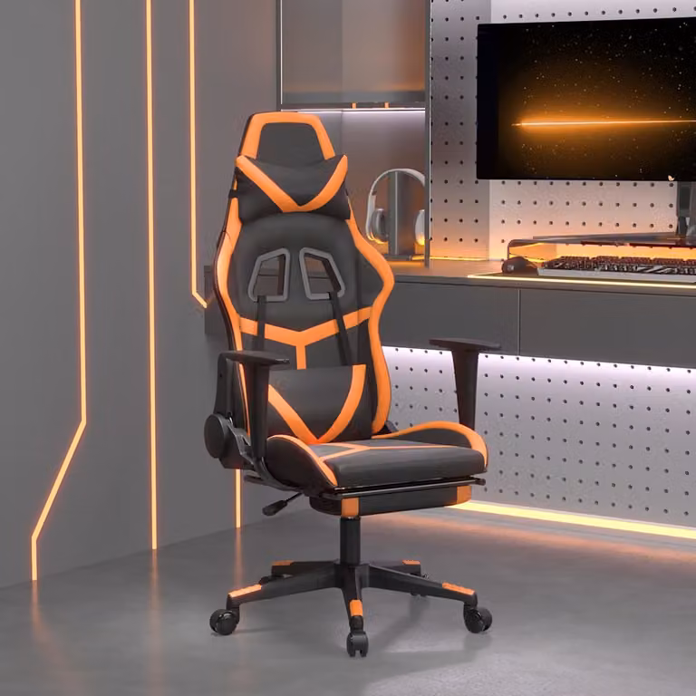 Sedia Gaming vidaXL con Poggiapiedi e Massaggio, Nero e Arancione in Similpelle
