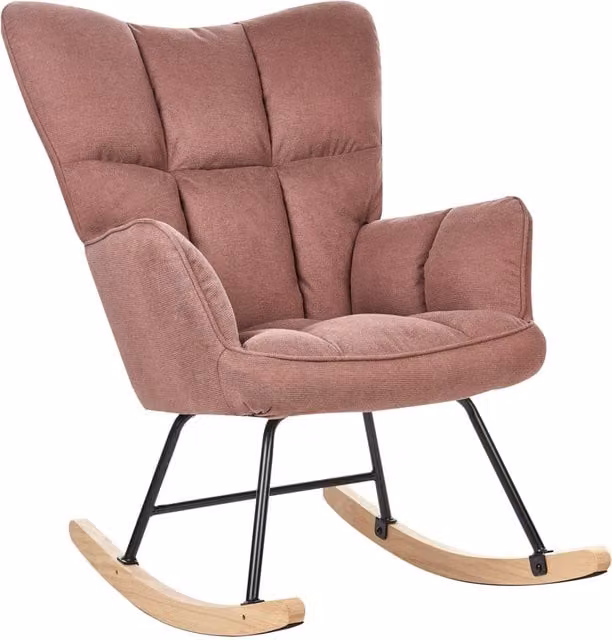 Sedia a dondolo moderna BELIANI in tessuto bouclé rosa con gambe in legno e braccioli
