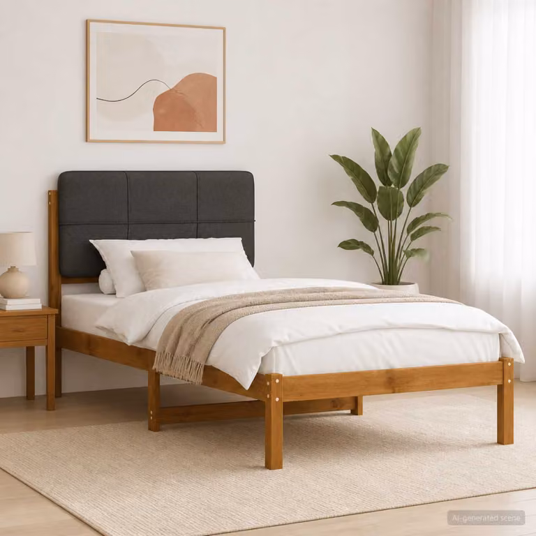 Letto con Testiera Rivestita vidaXL in Legno di Acacia e Tessuto, L/P/H: 190 x 90 x 140 cm